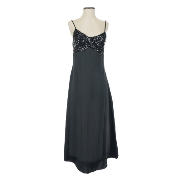 House of Harlow 1960 NWT Black Sequin Slip Dress S Spaghetti Strap Satin Maxi - Picture 1 of 10